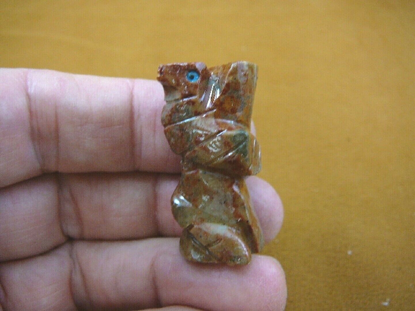 (Y-SNAK-58) little red Coiled Snake gemstone carving soapstone Peru love... - $8.59