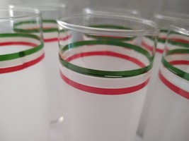 Tall Ice Tea Glasses Green &amp; Red Striped Frosted Glass Vintage Ice Tea s... - $59.99