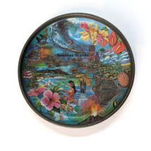 Vintage Hawaiian Decorative Metal Plate Small 5.5 &quot; D souvenir decor floral - £7.14 GBP