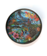 Vintage Hawaiian Decorative Metal Plate Small 5.5 &quot; D souvenir decor floral - £7.03 GBP