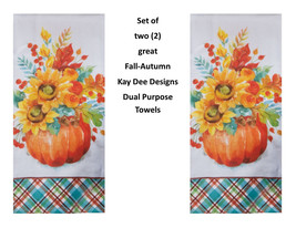 KAY DEE DESIGNS H6535 Autumn-Pumpkin Floral~2 Dual Purpose Terry Towels~16&quot;x26″ - £12.72 GBP