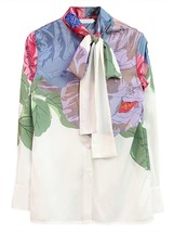 JUNLINNA Fashion Flower Printed Shirt Autumn New Stand Collar With Bow Party Str - £96.00 GBP