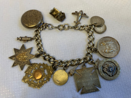 Antique WWI Era Charm Bracelet 1860&#39;s-1922 87.81g Fine Jewelry 8&quot; Whistle Plane - £231.77 GBP