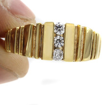 14k Yellow Gold Plated Moissanite Three Stone Engagement Men&#39;s Ring - £157.32 GBP