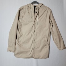 Forever 21 Mens Windbreaker Hooded Size Small Beige Mens Pockets Snap Closure - £12.15 GBP