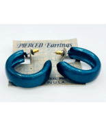 Retro Vintage Dama Wide Chunky Teal Green Enamel Hoop Earrings NOS - $17.82