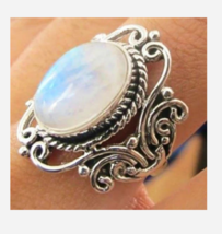 SILVER MOONSTONE ANTIQUE LOOK RING SIZE 4 5 6 7 8 10 11 12 - $39.99