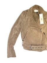 Parker Suede Moto Jacket XS Tan Beige Leather NWT Belted Biker MSRP $625 Women image 2