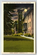 Bell Tower Moonlight Furman University Greenville South Carolina Linen Postcard - £7.81 GBP