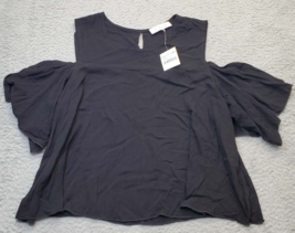 Nordstrom Rack Wayf Blouse Top Womens Large Black Rayon Short Sleeve Round Neck - £13.82 GBP