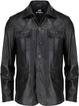 Classic 5-Button Lambskin Leather Blazer for Men - Bond&#39;s Coat Style Men... - £93.72 GBP