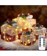 4 Christmas Lighted Gift Boxes Decorations with Remote Control, Boxes wi... - $40.76 CAD