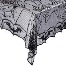 Halloween Table Cloth, Spider Web Table Cloth Black Tablecloth Lace Fabric Table - £20.77 GBP