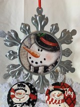 Youngs Metal Snow Flake Snowman Christmas Ornament Decorations 9.5&quot; New - $4.88