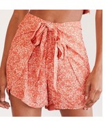 Lulus Most Perfect Day Coral Print Tie Front Shorts Pull On Textured Ora... - £18.92 GBP