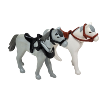 2 VINTAGE PLAYMOBIL REPLACEMENT HORSES GREY + WHITE FIGURES - $14.25