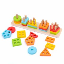 Wooden Sorting &amp; Stacking Toy, Shape Sorter Toys For Toddlers, Montessori Color  - £19.69 GBP