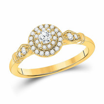 14kt Yellow Gold Round Diamond Halo Bridal Wedding Engagement Ring 1/3 Ctw - £492.37 GBP