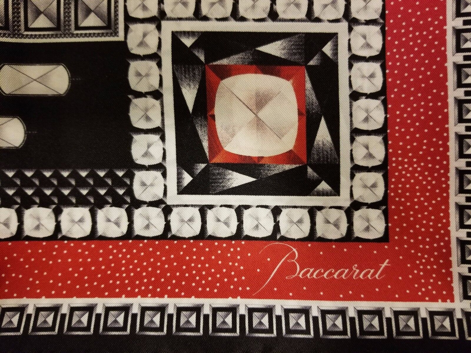 Primary image for Baccarat 100% Silk Scarf Body Shawl Red Black Graphic 55" Louxor 2809047 NEW BOX