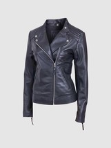 New Biker Leather Jacket Black Color For Women  Lapel Collar Zipper Closure - $199.99