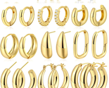 Chunky Gold Hoop Earrings Set 12 Pairs for Women Trendy, 14K Gold Plated... - $18.98