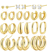 Chunky Gold Hoop Earrings Set 12 Pairs for Women Trendy, 14K Gold Plated... - £14.99 GBP