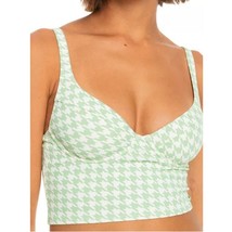 ROXY Longline Bikini Top Size XL Green White Houndstooth Underwire New - £19.02 GBP