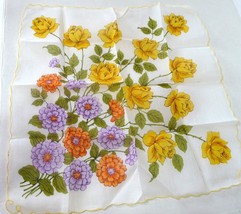 Vintage Linen Spring Flower Bouquet Corner  Ladies Hankie 15 3/4&quot; x 15 3/4&quot; - £10.21 GBP