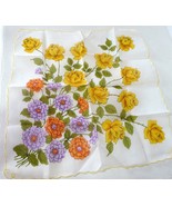 Vintage Linen Spring Flower Bouquet Corner  Ladies Hankie 15 3/4&quot; x 15 3/4&quot; - £10.24 GBP