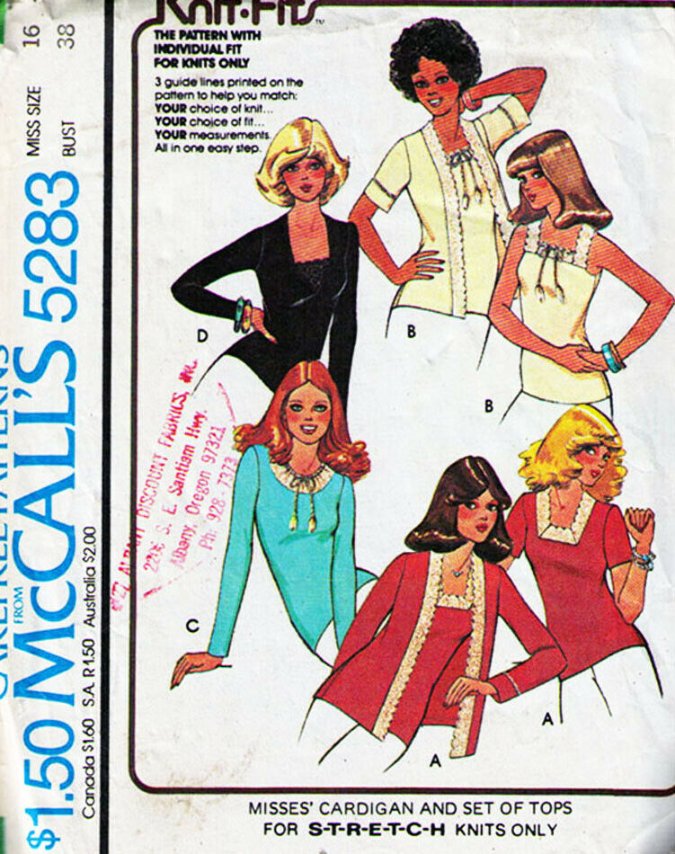 Vintage 1976 Misses' KNIT CARDIGAN & TOPS Pattern 5283-m Size 16 - UNCUT - $12.00