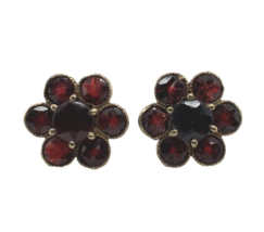 Genuine Natural Bohemian Garnet Rosette Stud Earrings with 14k Gold Posts #J7054 - £112.85 GBP