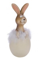 New Ceramic Rabbit with Feathers, Natural, 8 x 8 X 20 CM, Handmade, Germany - £13.28 GBP