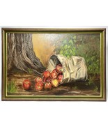20th C Still Life Fruit Oil on Canvas Depicts a Bucket of Red Apples 40 ... - $265.96 CAD