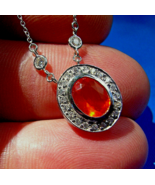 Earth mined Precious Fire Opal Deco Pendant Diamond Station Necklaces 14... - $5,864.30 CAD