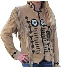 Women&#39;s American Leather Western Wear Cowgirl Coat Handmade Indian Beade... - £71.83 GBP+