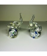 Elephant Paperweights Handmade Crystal Set of 2 Figurine With Blue White... - £15.57 GBP