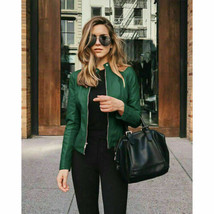 Leather Green Casual Womens Long Sleeve Suit Jacket Zipper Slim Windproof Coat - £85.57 GBP