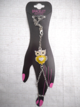 Women Yellow Owl Enamel Rhinestone Slave Bracelet Chain Link Finger Ring READ - £6.38 GBP