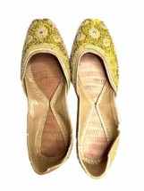 KHUSSA Naagra Indian Vintage Yellow Sequin Women Wedding Party Flat Shoe... - $4.95