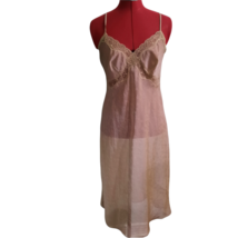 Vanity Fair nude brown sheer lace slip size 34 floral lingerie polyester sissy - £11.48 GBP