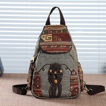 Motaora Handmade Backpack Women&#39;s Vintage Canvas Backpa National Style Geometric - £55.73 GBP