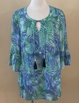 Catherines Womens Blue Green Tropical Palms Tunic Top Size 0X 14/16W Tas... - $23.64