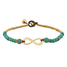 Beautiful Infinity Symbol Green Malachite &amp; Brass Beads Handmade Anklet - £8.13 GBP