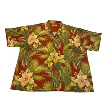 Tommy Bahama 100% Silk Hawaiian Shirt Red Green Mens XXL Floral Tropical  - $25.16