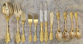 F.B. Rogers 12 Pcs Flatware Stainless Steel Gold Plated Rose Grand Antique - $29.65