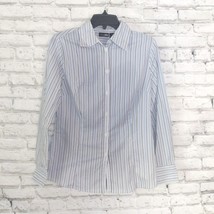 East 5th Essentials Button Down Shirt Womens 8 Blue Striped Stretch Long Sleeve - £8.85 GBP