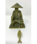 Vintage Asian Jade Hand Carved Jade Fisherman with Fish - $56.99