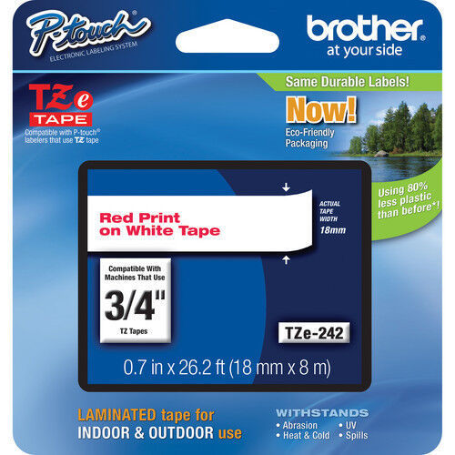 Brother TZ242 TZe242 18mm 3/4" inch red on white TZ tape P-Touch label PT2030