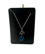 Elegant Silver Chain Necklace With Blue Gemstone Teardrop Pendant &amp; Leaf... - £15.65 GBP