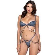 Shimmer Bra Set Double Chains Sparkle Underwire Demi Cups Thong Gray LI547 - $40.49